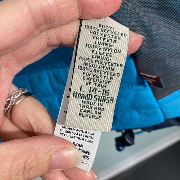 LL Bean Boy's Blue Graphics Full Zip Hooded Primaloft Winter Jacket Size L 14-16 - Picture 7 of 11